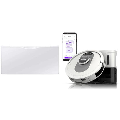 SAMSUNG 27-Inch Washer Dryer Pedestal Stand w/Pull Out Laundry Storage Drawer, Stainless Steel, WE402NW/A3, White & Shark AI Ultra Voice Control Robot Vacuum with Matrix Clean Navigation