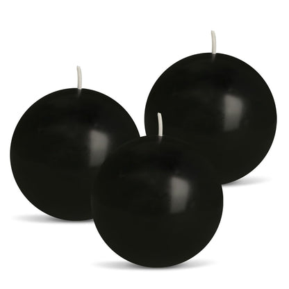 Ball Pillar Candles Set of 3 Black 3Inch Unscented Handpoured Weddings, Home Decoration, 75 Hour