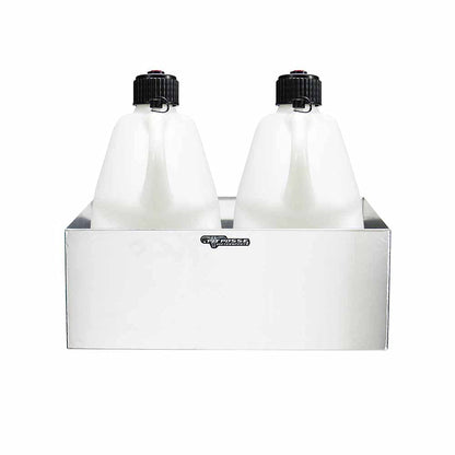 Pit Posse 430 Double Aluminum Utility Fuel Jug Holder Rack Fits Two 5 Gallon Gas Containers - Made in USA - Storage Organizer Enclosed Race Trailer Garage Shop (Silver)