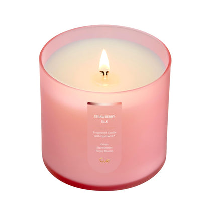CUE Scented Candle | OpenWick Clean Burning | Soy Coconut Wax Blend | Spring | Summer | Clean Burning | Gift | Extended Burn Time (14oz, Strawberry Silk)