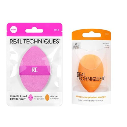 Real Techniques Miracle Complexion Sponge, Makeup Blending Sponge, For Liquid & Cream Foundation, Offers Light To Medium Coverage, Natural, Dewy Makeup, Orange Sponge, Latex-Free Foam, 1 Count