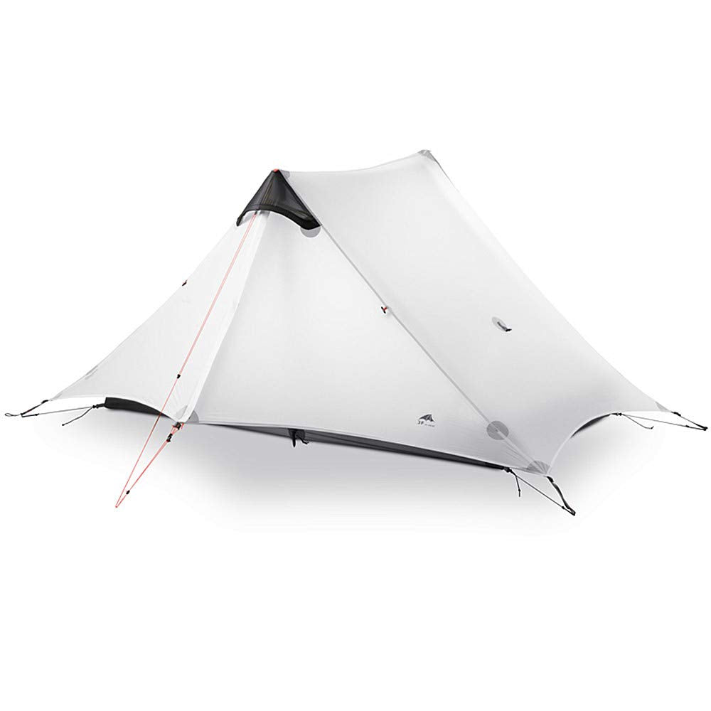 3F UL GEAR Lanshan 2 Person Tent Hiking Ultralight Camping Tent Professional 15D Silnylon Rodless Trekking Pole Tent Waterproof Backpacking Outdoor for Camping, Bivvy (2P Gray 4 Season)