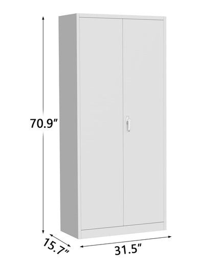 IDEALHOUSE 71 Inch Metal Storage Cabinet, 2-Door Garage Organizer with 4 Shelves, Lockable Utility Cabinet for Home, Office, or School, White