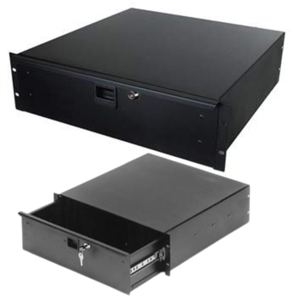 Penn Elcom 3233LK 3 Space (3U) Steel Rack Drawer with Slam Latch & Keyed Lock, 15.25 Inch Deep