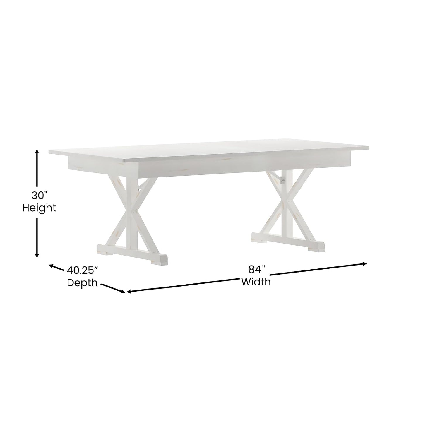 Flash Furniture Hercules Folding Farmhouse Dining Room Table with X Legs, Commercial Grade Rectangular Solid Pine Farm Table for 8, 7' x 40", Antique Rustic White