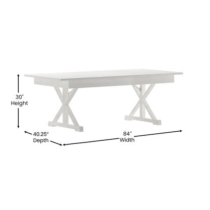 Flash Furniture Hercules Folding Farmhouse Dining Room Table with X Legs, Commercial Grade Rectangular Solid Pine Farm Table for 8, 7' x 40", Antique Rustic White