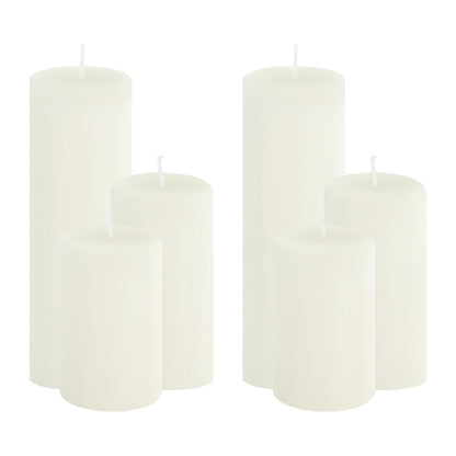 Trxvxo 6-Pack White Pillar Candles Bulk Set - Assorted 3 Sizes (3, 4, 6 Inch, 2 Each), Long-Lasting Dripless, Unscented & Smokeless Hurricane Candles for Wedding, Dinner Party & Romantic Atmosphere.