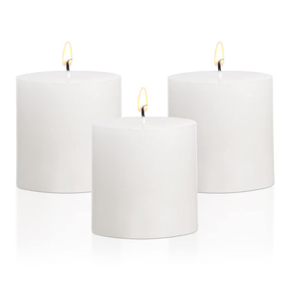 3×3 White Pillar Candles Set of 3 Unscented Handpoured Weddings, Home Decoration, Restaurants, Spa, Church Smokeless Cotton Wick 90 Hour