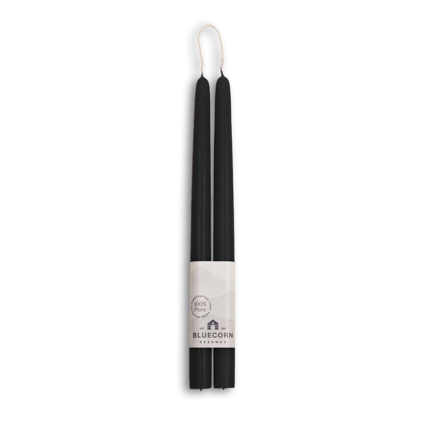 Bluecorn Beeswax Taper Candles, 100% Pure Natural Bees Wax, Pair of 12 Inch Black Tapered Candlesticks, Clean Burning & Dripless, Fragrance Free, Long Lasting, Home Decor, American Made, 1 Count