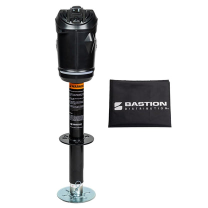 Bastion Distribution Black Sentinel Electric Trailer Jack with Cover – 3500 lb A-Frame Tongue Jack – Weatherproof Switches, LED Light, Manual Crank, 90 Degree Mount – No Stall, No Wobble, Easy Install