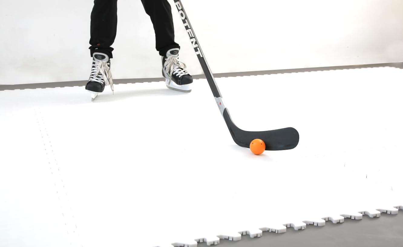 Potent Skateable Synthetic Ice Hockey Tiles - (1 Box, 21.6 SQFT) – Artificial Ice Rink Tiles for Home Hockey Training – Easy Interlocking Assembly, Expandable Design, Durable Self-Lubricating Surface