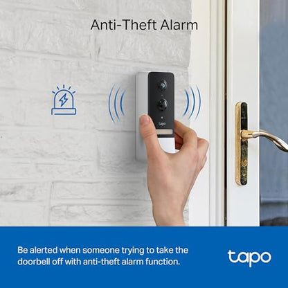 Tapo Smart Video Wireless Doorbell Camera - 2K, 160° Ultra-Wide View, Up to 180 Days Battery, Alexa, Google Assistant Compatible, Free AI Person Detection, IP54, SD/Cloud Storage, D205