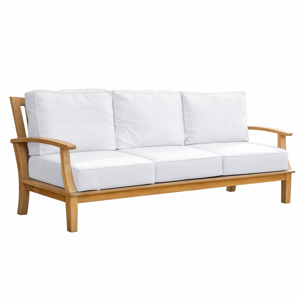 Hives & Honey Pavilion 82" Outdoor Teak Sofa with Cushions, Grade-A Teak Patio Couch, Weather-Resistant Deep Seating for Patio, Deck, Garden – White