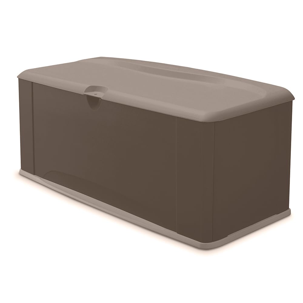 Rubbermaid Extra Large Resin Outdoor Storage Deck Box with Seat (120 Gal), Weather Resistant, Brown, Deck Organization for Home/Backyard/Pool Chemicals/Toys/Garden Tools/Porch/Patio Cushions