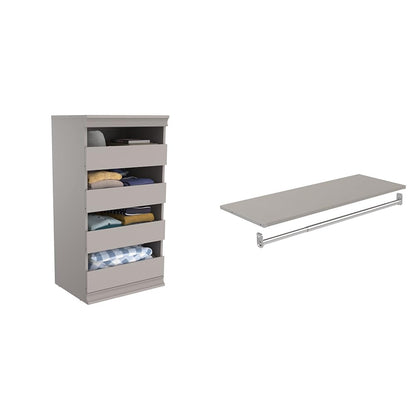 ClosetMaid 4598 Modular Storage Stackable Unit with 4 Drawers, Taupe & 4610 Modular Storage Shelf and Hang Rod Kit, Taupe