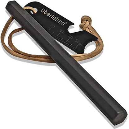 Überleben Hexå Original Ferro Rod Fire Starter for Survival – Up to 20,000 Strikes, 6" Long, 1/2" Thick Hexagon Fire Steel with Striker and Lanyard – Waterproof Flint and Steel for Camping