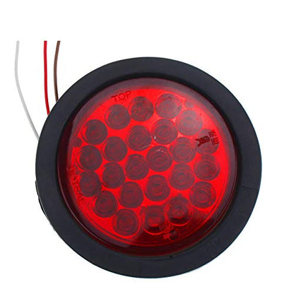 All Star Truck Parts 4in Round LED Trailer Tail Light, IP67 Waterproof, DOT Certified, 24 LED, 4 Red + 2 White, Polycarbonate