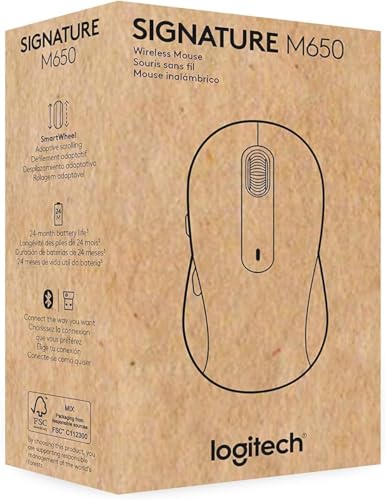 Logitech Wireless Mouse Signature M650 L Full Size - Large Hands, 2-Year Battery, Silent Clicks, Customizable Buttons, Bluetooth, PC/Mac/Chromebook - Black, Right-Handed, Large