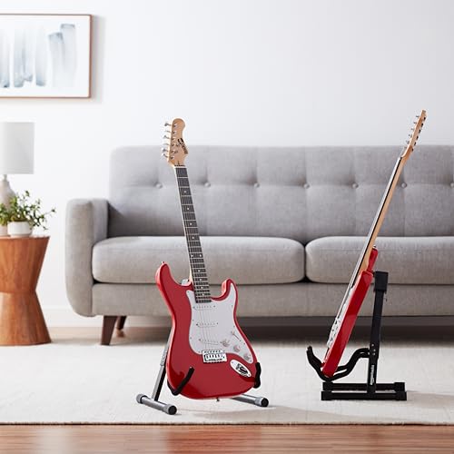 Amazon Basics Adjustable Folding Guitar Stand, A-shape, Fully Assembled - For School Music Program, Concerts & Multiple Users, Black, 8.66 x 15.16 x 3.74 inches