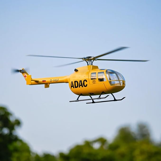 FlyWing BO-105 Scale Four Blade Metal Rotor Head &amp 10CH Transmitter - Remote Control Helicopter GPS &amp 3D Mode Outdoor RC Helicopter RTF for Adult Beginners (Yellow (BO105-RTF-Y))