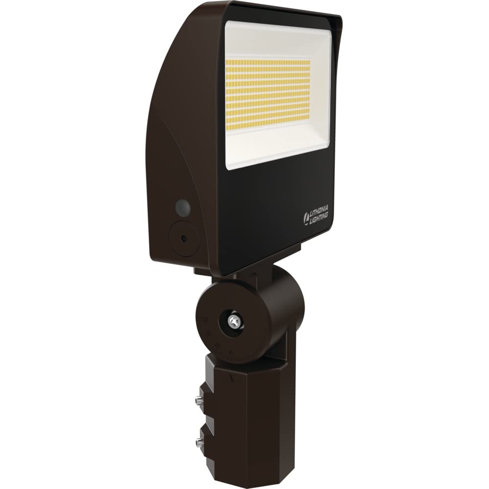 Lithonia Lighting All-in-One LED Flood Light, Waterproof LED Outdoor Light Fixture with Adjustable Brightness and Color Temperature, Yoke or Slipfitter Mount Dusk to Dawn Outdoor Lighting, MVOLT