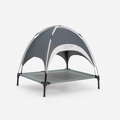 FUNNY FUZZY Elevated Dog Bed with Canopy,Grey, X-Large(48"x36"x9")–Outdoor Pet Cot with UV Protection, Breathable Mesh for Cooling, Indoor & Outdoor Use for Dogs up to 120 lbs