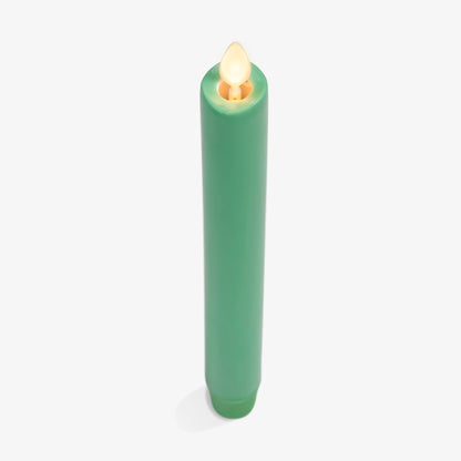 Luminara Flameless Candle Taper (1" x 9.5") Melted Top Real Wax Unscented Remote Ready Timer (Vibrant Green)