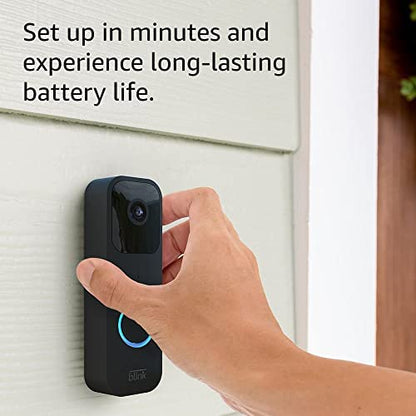 Like-New Blink Video Doorbell (2023 release), Two-way audio, HD video, motion and chime app alerts and Alexa enabled — wired or wire-free (Black)