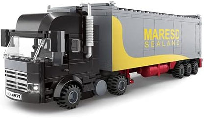 General Jim's Black Semi Truck Building Blocks Set – 231mm Highly Detailed Model - Realistic Black Cab Gray and Yellow Trailer Mirrors Exhaust Stack – Perfect for Hobbyists &amp Train Garden Displ