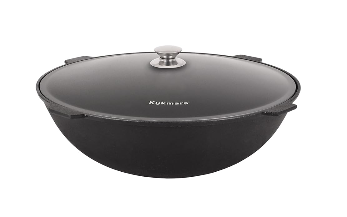 STP GOODS Cast Iron Asian Cauldron with Lid 10.6 Qt (10 L) Camp Fire Cooking Pot, Cast Iron Kazan for Making Pilaf, Dutch Oven Pot, Outdoor Camping Cookware, Induction Safe, Black