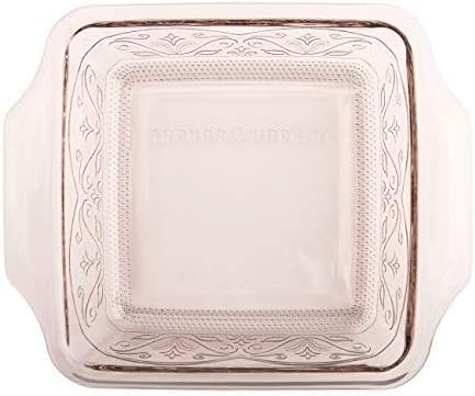 Anchor Hocking Square Baking Dish - Embossed Glass - 8 x 8 - Elegant Rose Design