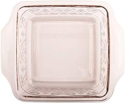 Anchor Hocking Square Baking Dish - Embossed Glass - 8 x 8 - Elegant Rose Design