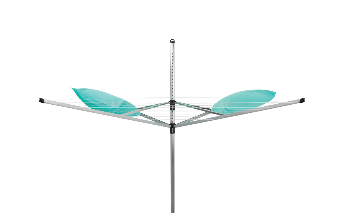 Brabantia Lift-O-Matic Outdoor 4 Arm Clothesline (164 ft/Ø 1.8") Height Adjustable, Folding Clothes Drying Rack + Ground Spike & Cover (Gray)