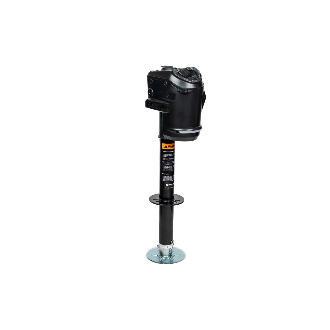 Bastion Distribution Black Sentinel Electric Trailer Jack with Cover – 3500 lb A-Frame Tongue Jack – Weatherproof Switches, LED Light, Manual Crank, 90 Degree Mount – No Stall, No Wobble, Easy Install