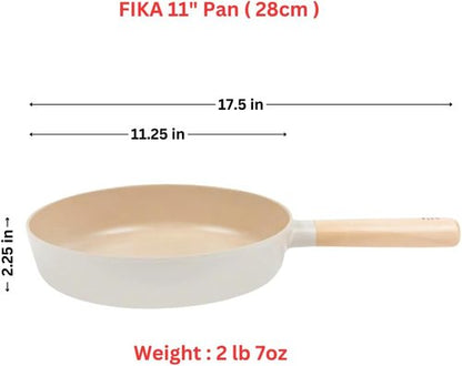 FIKA Nonstick Frying Pan - 11 Inch Induction Compatible Skillet with Wooden Handle | Healthy Ceramic Coating
