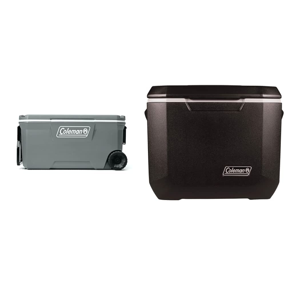 Coleman Ice Chest | Coleman 316 Series Wheeled Hard Coolers, 100qt Rock Grey & Rolling Cooler | 50 Quart Xtreme 5 Day Cooler with Wheels | Wheeled Hard Cooler Keeps Ice Up to 5 Days, Black