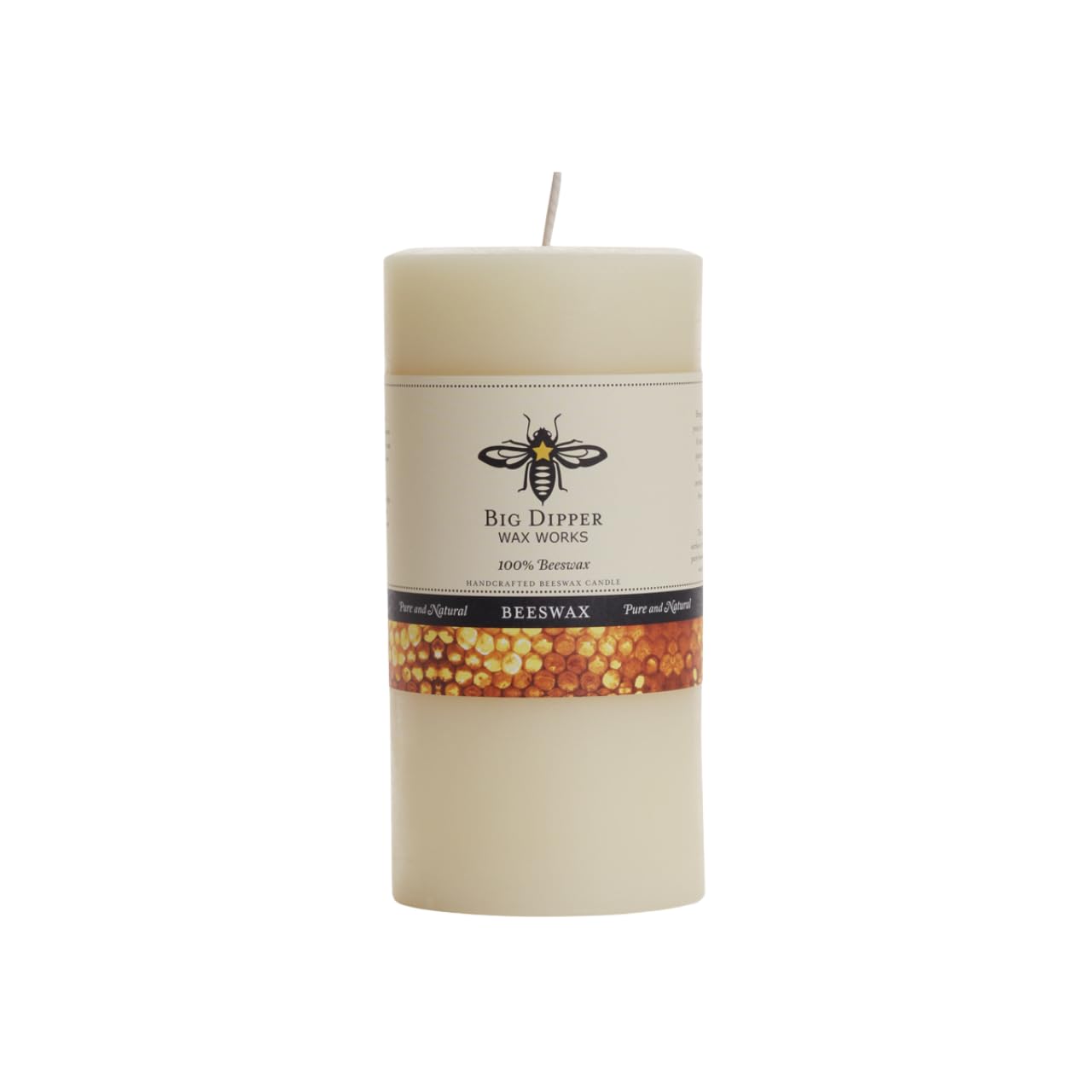 Big Dipper Wax Works Large Ivory Beeswax Pillar Candle 3" x 6" – 90-Hour Burn, Non-Toxic, Dripless, Handcrafted in USA, Clean Burning with Natural Honey Scent