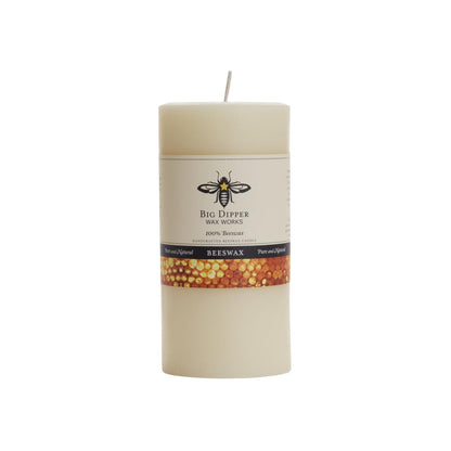Big Dipper Wax Works Large Ivory Beeswax Pillar Candle 3" x 6" – 90-Hour Burn, Non-Toxic, Dripless, Handcrafted in USA, Clean Burning with Natural Honey Scent