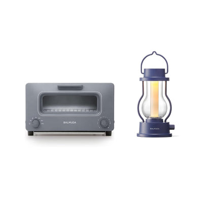 BALMUDA Combo Pack: The Toaster Gray & The Lantern Navy | Steam Toaster & Rechargeable LED Lantern