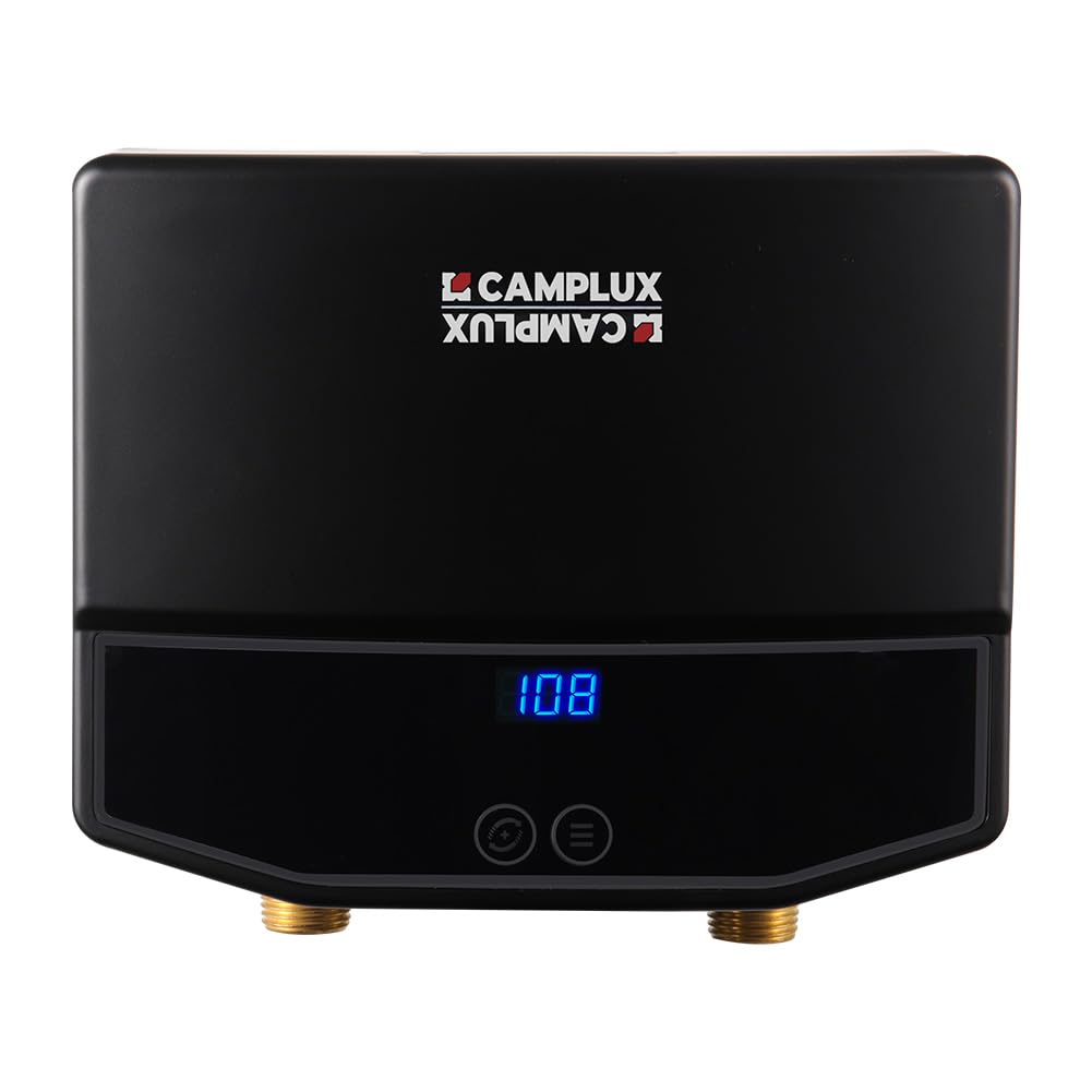 CAMPLUX Tankless Water Heater Electric 3.5kW 120V, Point-of-Use Hot Water Heater Digital Display, Self-modulating, Overheating Protection, Black