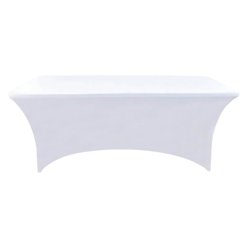 ZarzaaSik 2-Pack 4ft White Spandex Table Covers for Rectangular Folding Tables - Wrinkle Resistant Stretch Tight Table Cloths - Ultimate Fitted Table Protector for Parties, Banquet, and Wedding