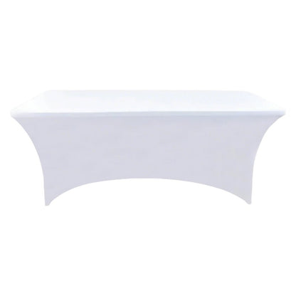 ZarzaaSik 10-Pack 8ft White Spandex Table Covers for Rectangle Folding Tables - Washable Elastic Tablecloth - Ultimate Fitted Table Protector for Parties, Trade Shows, Banquet, and Wedding