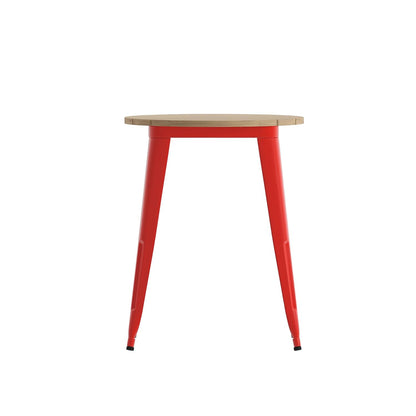 Flash Furniture Declan Commercial Outdoor Dining Table, All Weather Poly Resin Top with Steel Base, 23.75" Round, Brown/Red