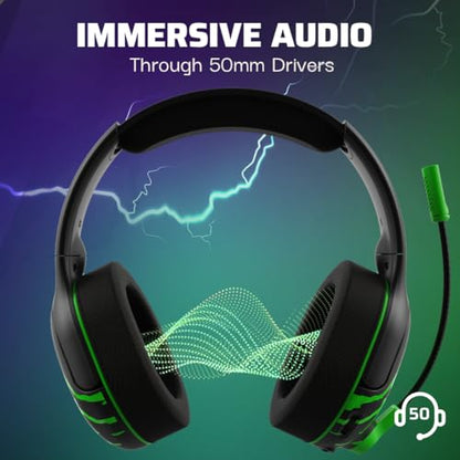 PDP AIRLITE Glow Pro Wireless Headset: Jolt Green - Xbox Series X|S, Xbox One, & Windows 10/11