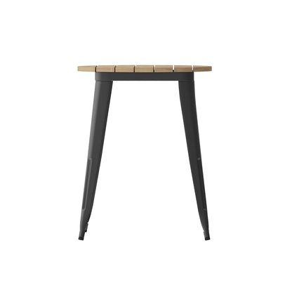 Flash Furniture Declan Commercial Outdoor Bar Height Dining Table, All Weather Poly Resin Top with Steel Base, 23.75" Round, Brown/Black