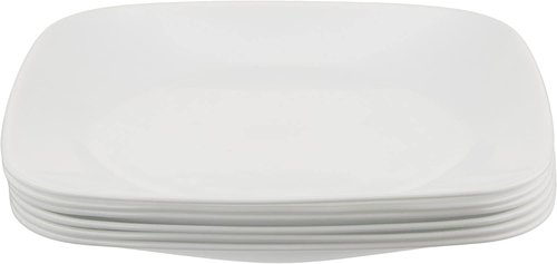 Corelle Vitrelle 6-Piece Salad Plates Set - Lightweight, Chip-Resistant 9-Inch Square Plates in White