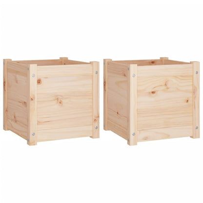 Xolmizyn Set of 2 Square Wooden Planters, 15.7-inch Solid Pine Wood Plant Boxes for Outdoor Garden, Patio, and Indoor Living Room Decor