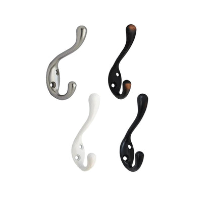 QCAA Premium Quality Heavy Duty Coat and Hat Hook Hanger, 3-3/8", Zinc Die Cast, Satin Nickel, 20 Pack, Made in Taiwan