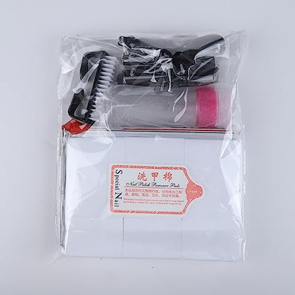 FANDAMEI Nail Polish Gel Remover Tools Kit with Nail Clips, 100ml Nail Polish Remover Bottle, 500 Nail Remover Cotton Pad, Nail Brush, Cuticle Pusher/Peeler, 100/180 Nail File,Buffer Block