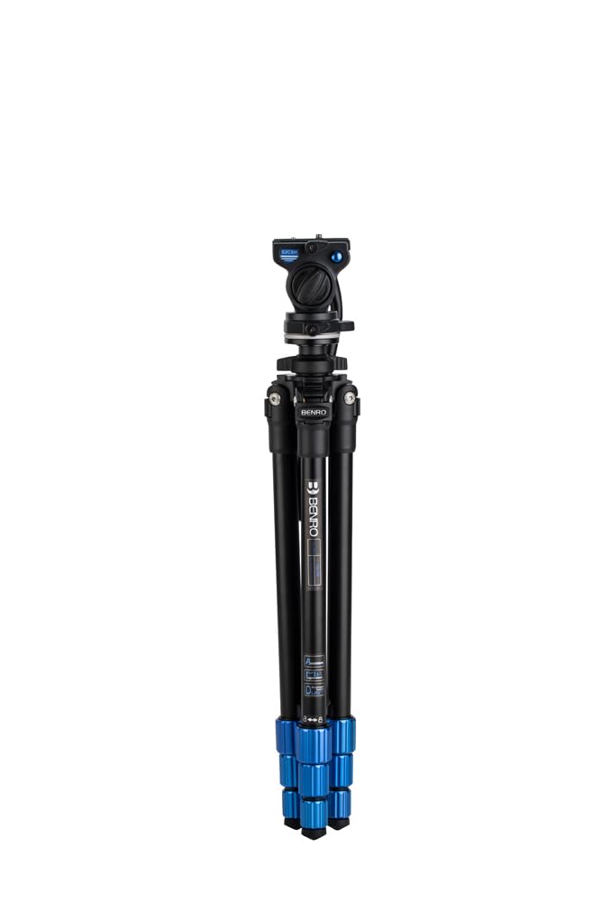 Benro Slim Aluminum Lightweight Tripod Kit for Spotting Scopes, Binoculars, Rifle Range, Outdoors, Case,Twist Locks, Smooth Fluid Head, Adjustable Legs, Arca Type QR, 57" Max Ht, 5.5lb Payload